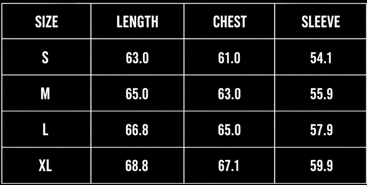 Blood Oath Check Shirt Size Chart (CM)