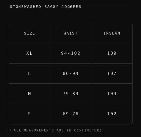 Red Cheetah Sweatpants Size Chart (CM)